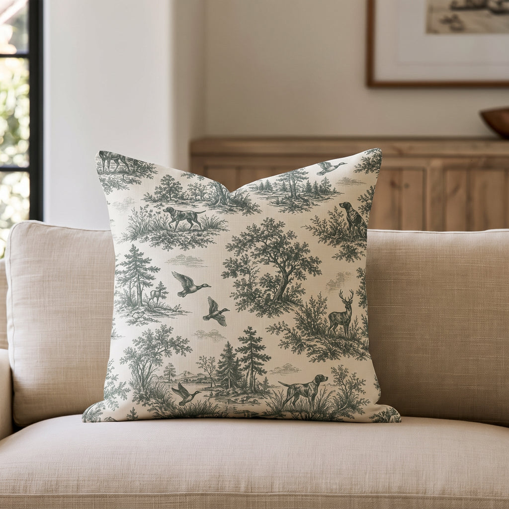 Hunting Toile Throw Pillow throw pillow - Hillcroft Home