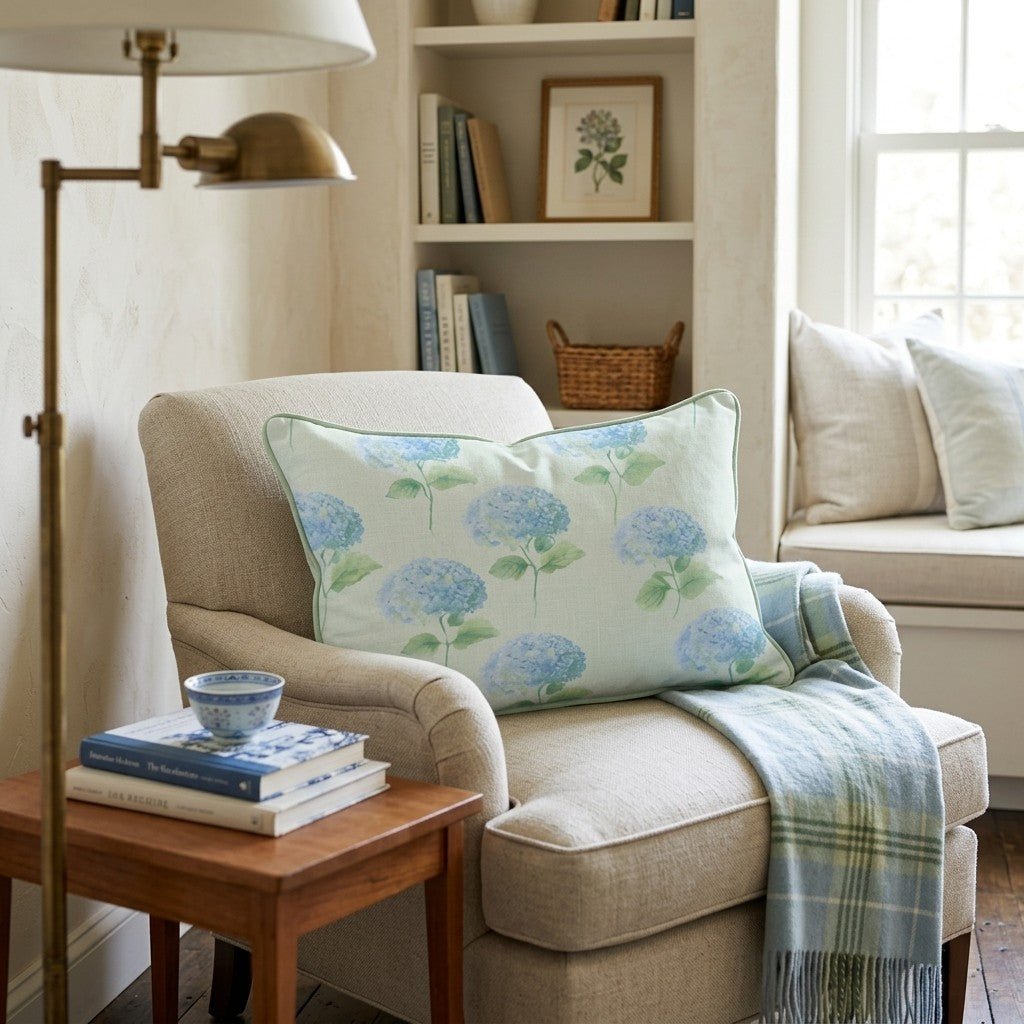 Hydrangea Mint Throw Pillow - Hillcroft Home
