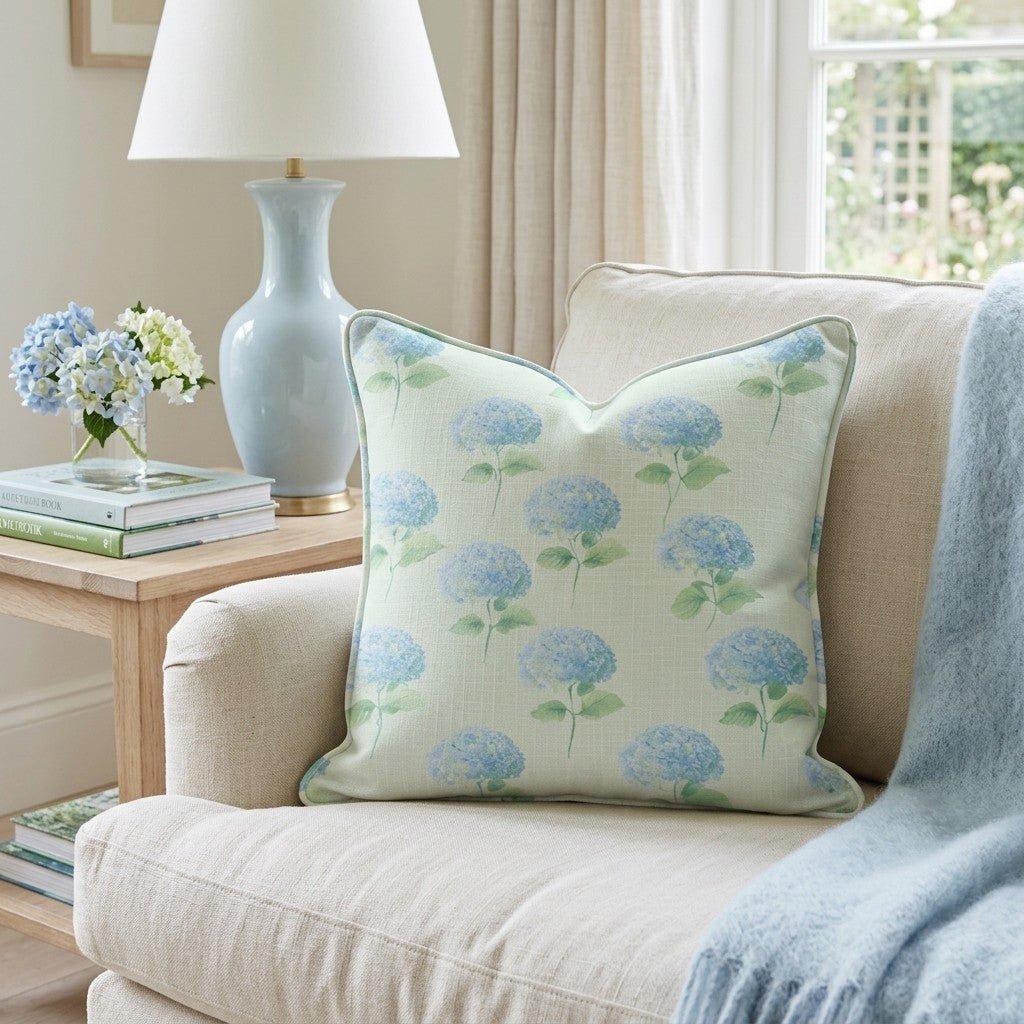 Hydrangea Mint Throw Pillow - Hillcroft Home