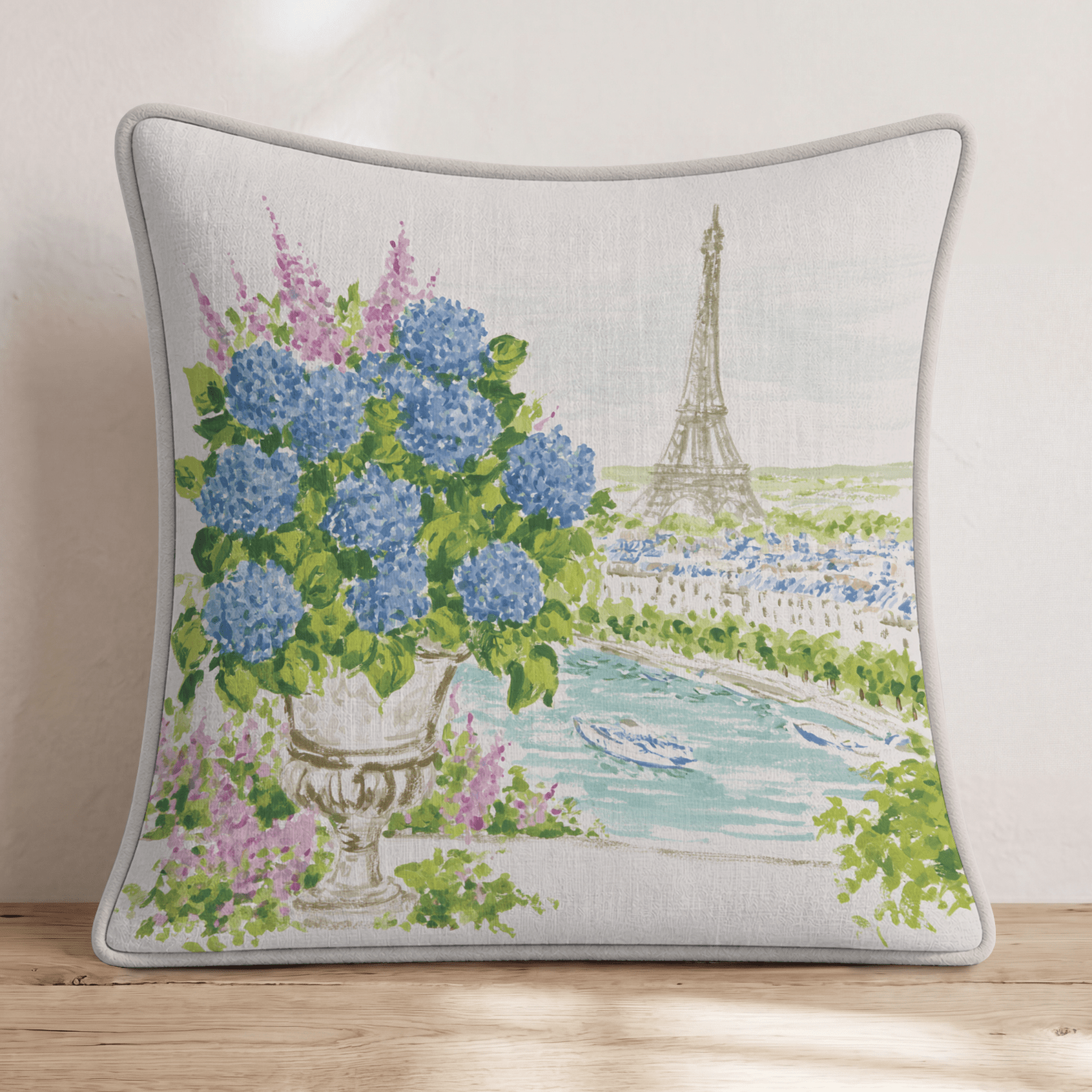 Hydrangeas in Paris Throw Pillow - Hillcroft Home