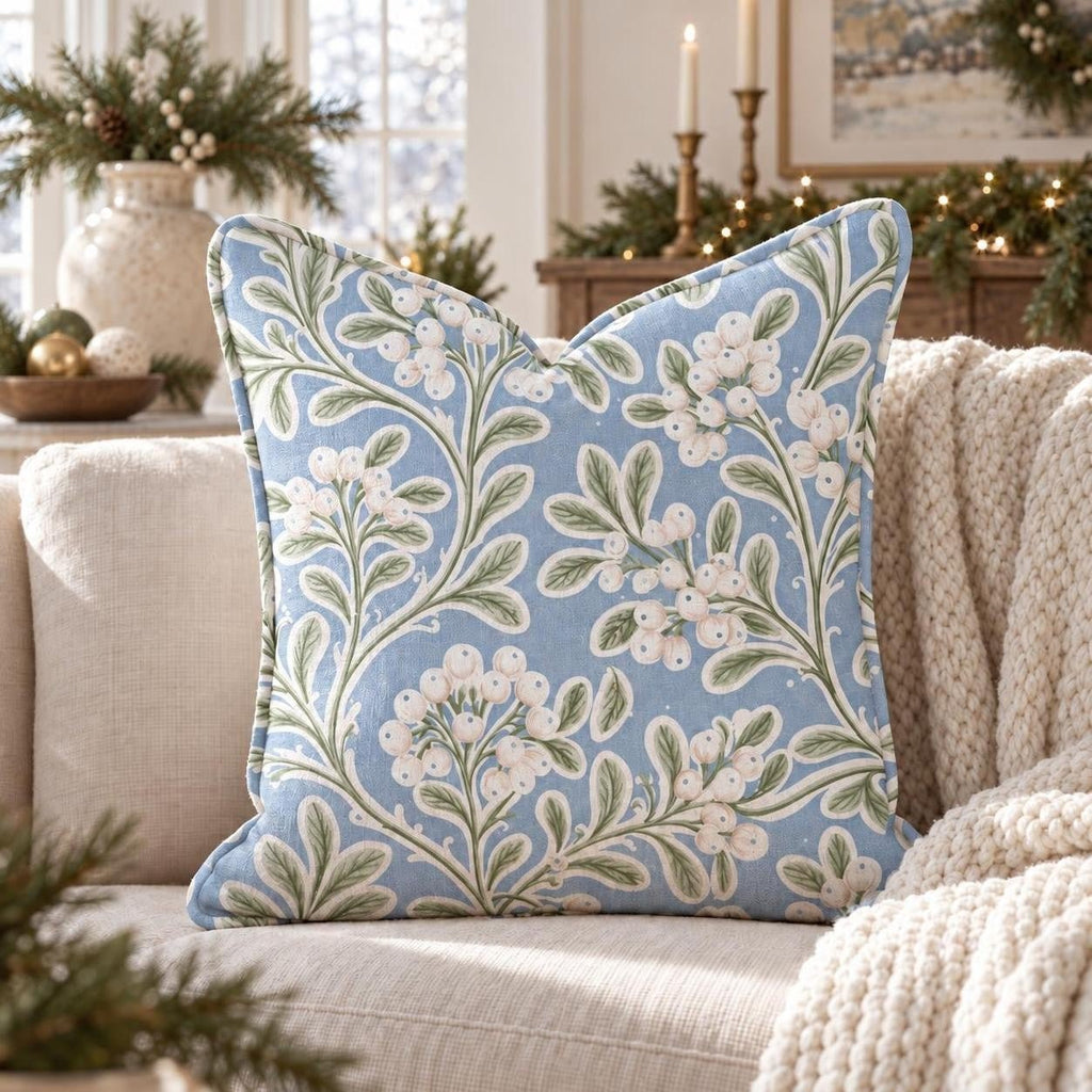 Iced Blue Meadow Throw Pillow throw pillow - Hillcroft Home