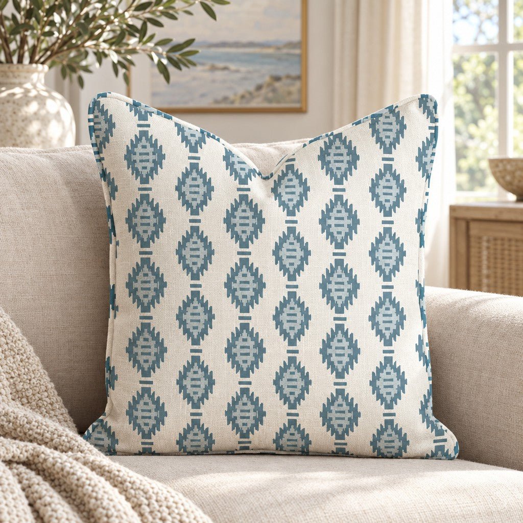 Indigo Ikat Diamond Throw Pillow throw pillow - Hillcroft Home