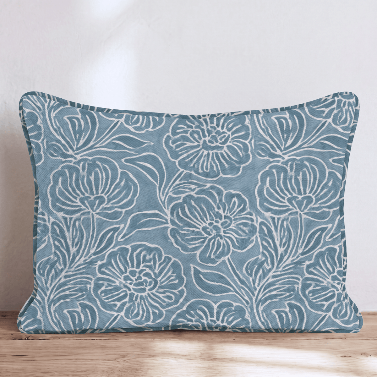 Indigo Sketch Floral Throw Pillow throw pillow - Hillcroft Home