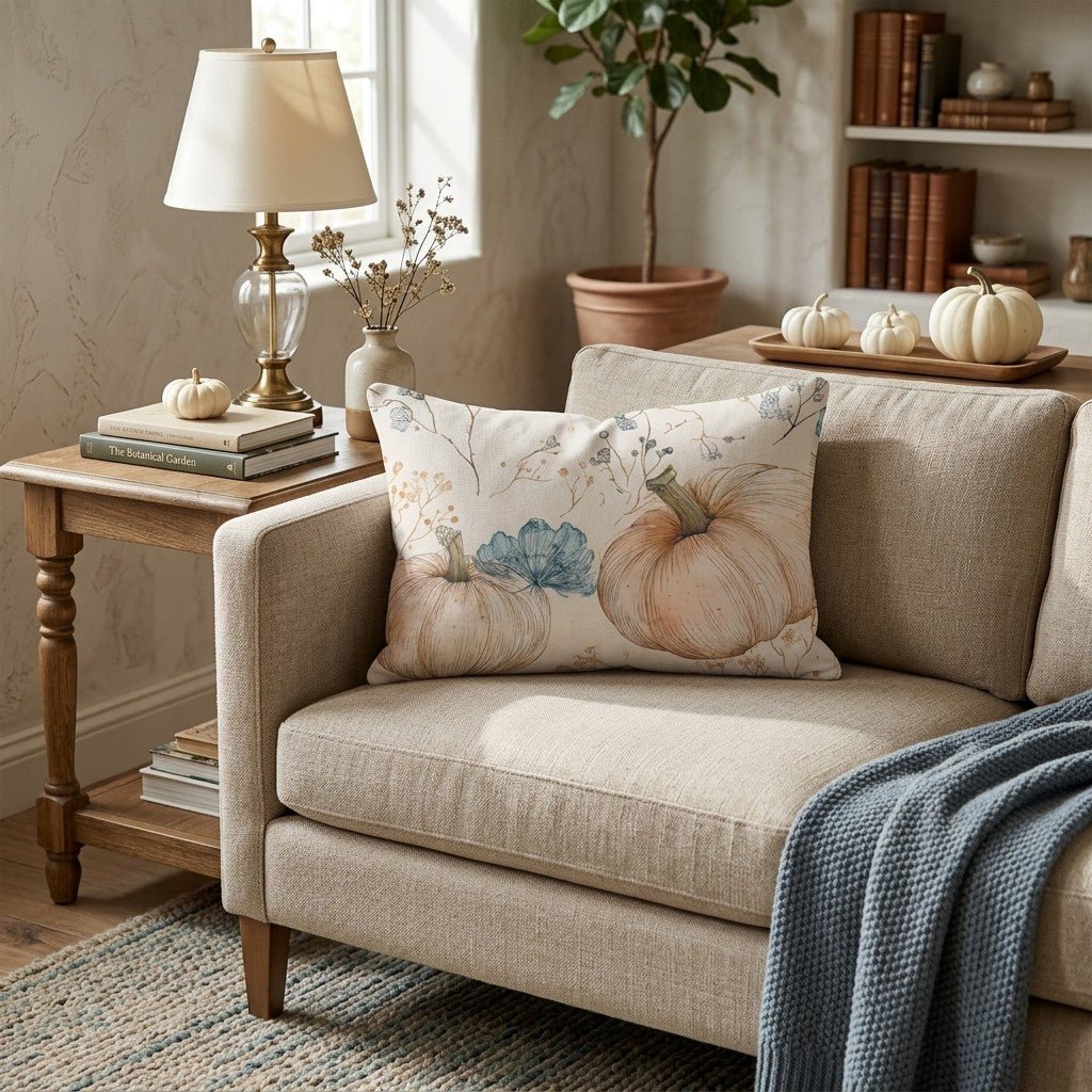 Ink-Line Pumpkins Throw Pillow - Hillcroft Home