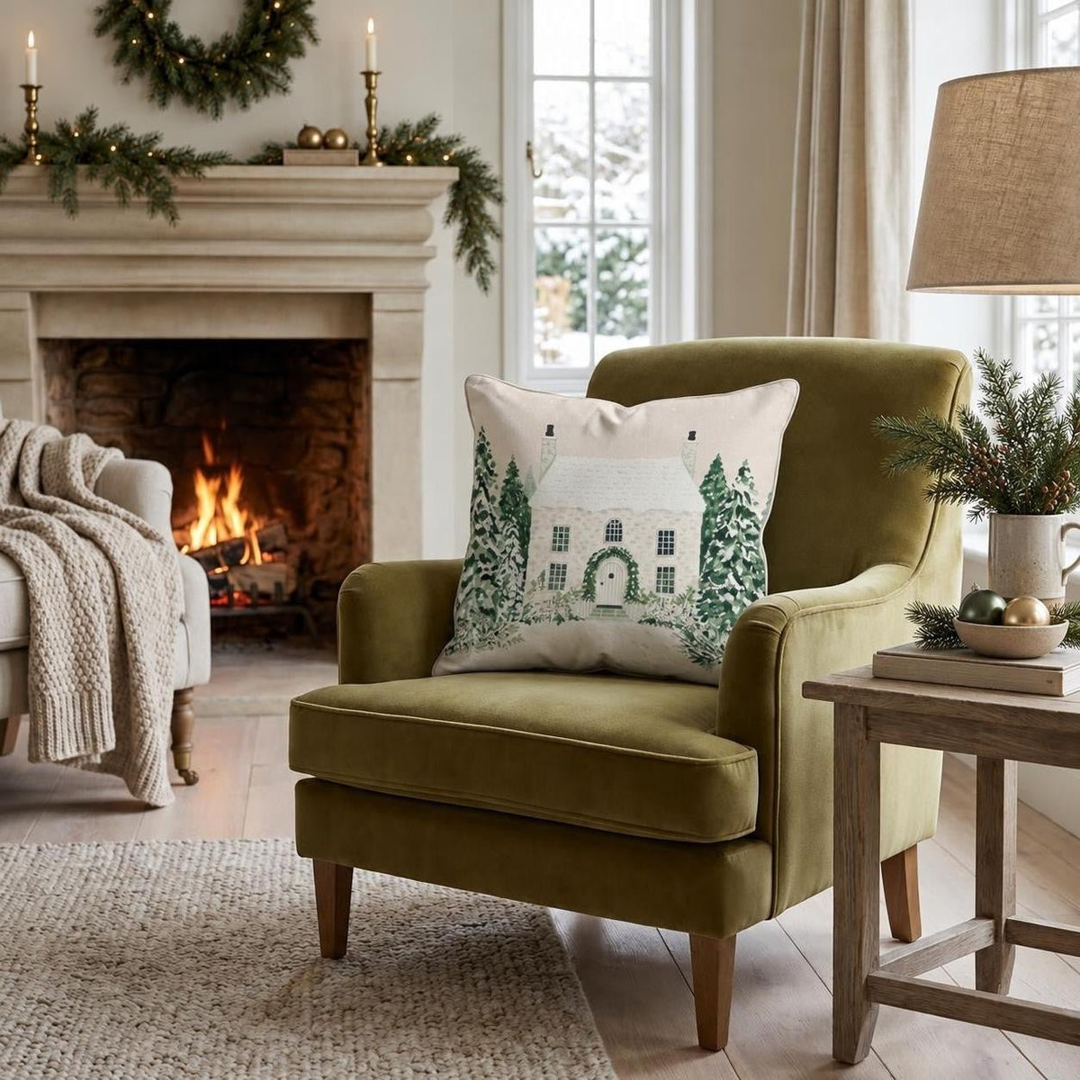 Ivory Stone Pine Cottage Throw Pillow throw pillow - Hillcroft Home
