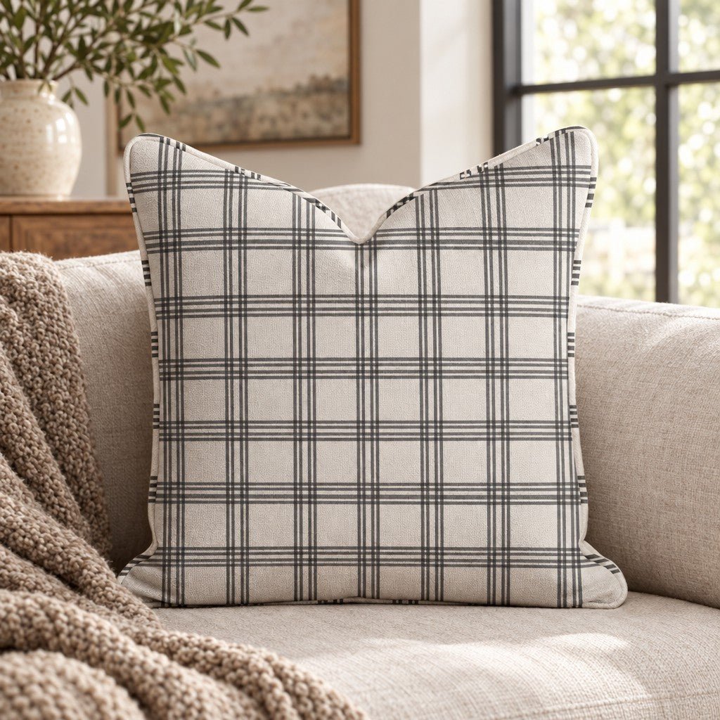 Ivory Windowpane Throw Pillow throw pillow - Hillcroft Home