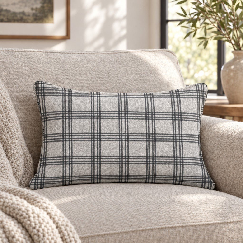 Ivory Windowpane Throw Pillow throw pillow - Hillcroft Home