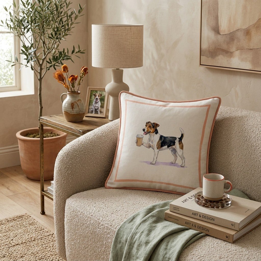 Jack Russell Coffee Throw Pillow - Hillcroft Home