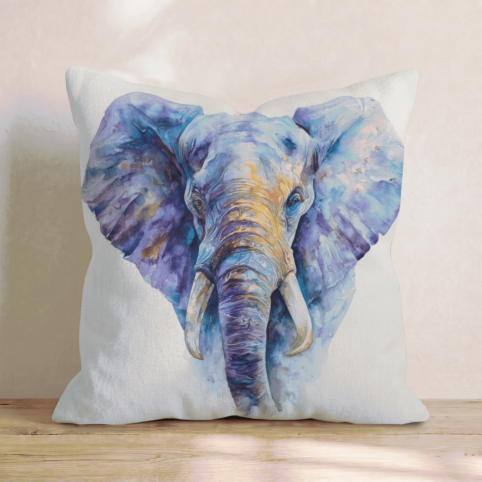 Jewel Elephant Watercolor Throw Pillow - Hillcroft Home