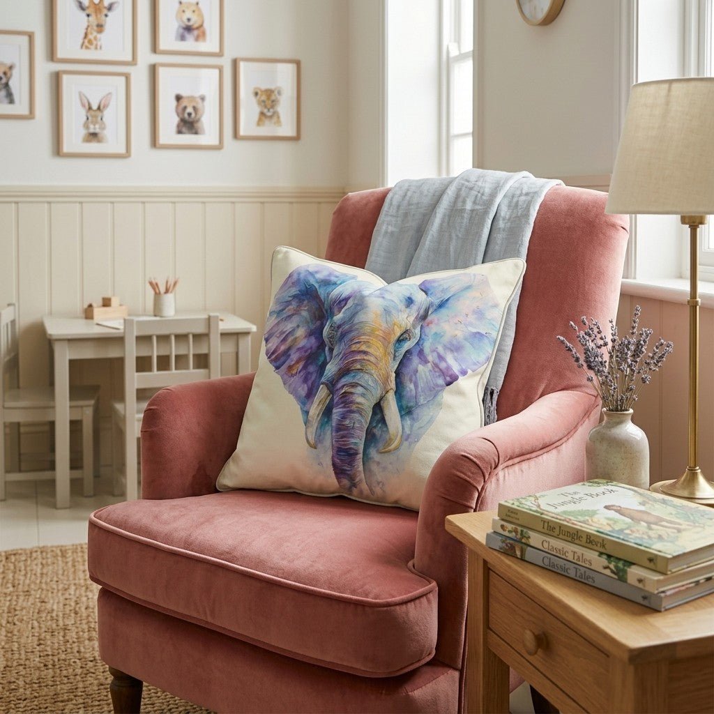 Jewel Elephant Watercolor Throw Pillow - Hillcroft Home