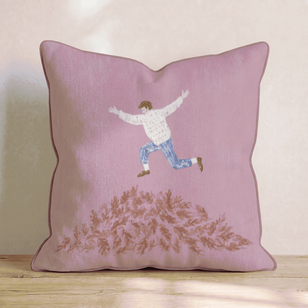 Jumping In The Leaves Throw Pillow - Hillcroft Home
