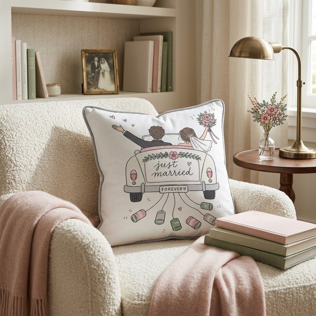 Just Married Throw Pillow - Hillcroft Home