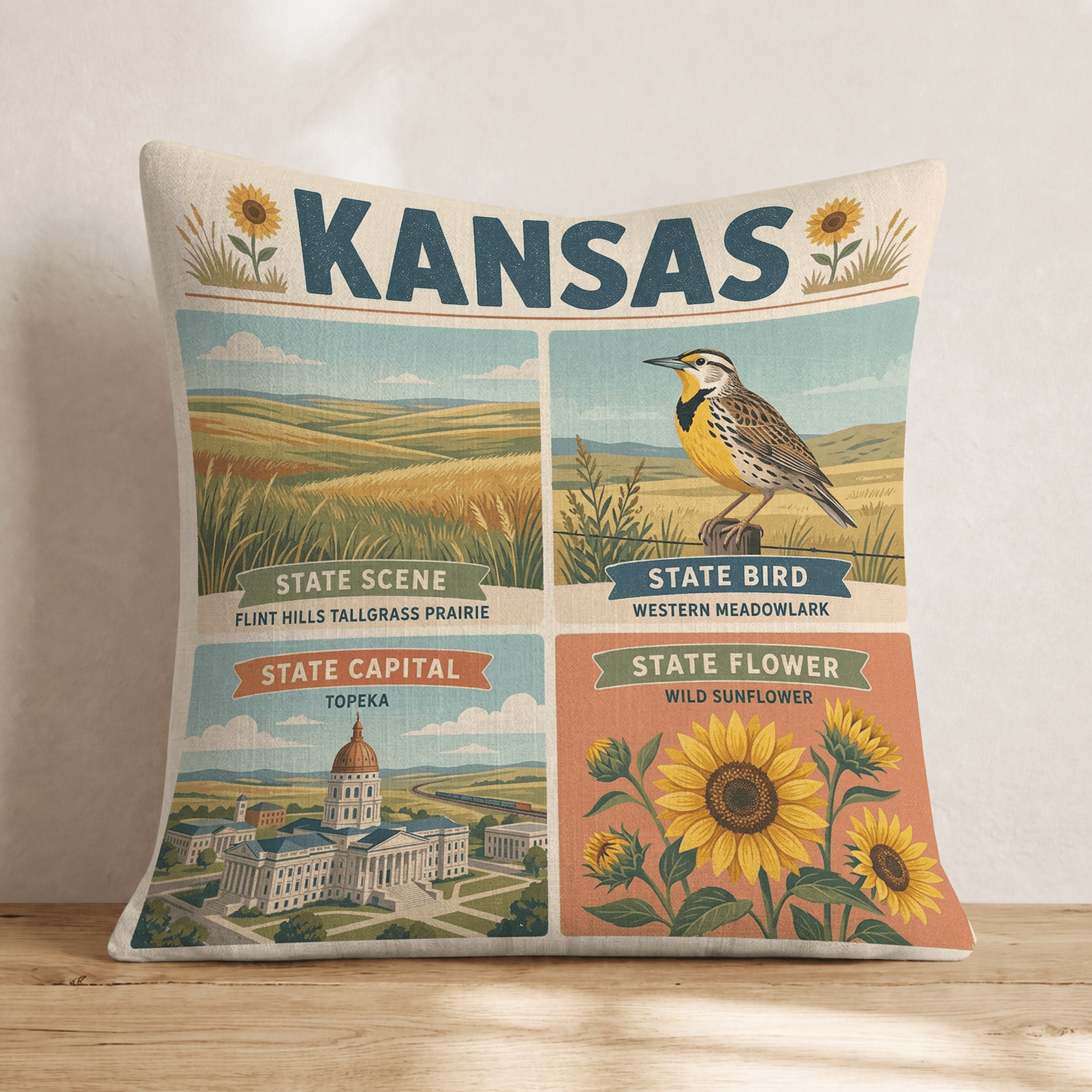 Kansas State Symbol Throw Pillow - Hillcroft Home