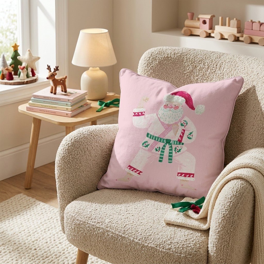 Karate Chop Santa Throw Pillow - Hillcroft Home