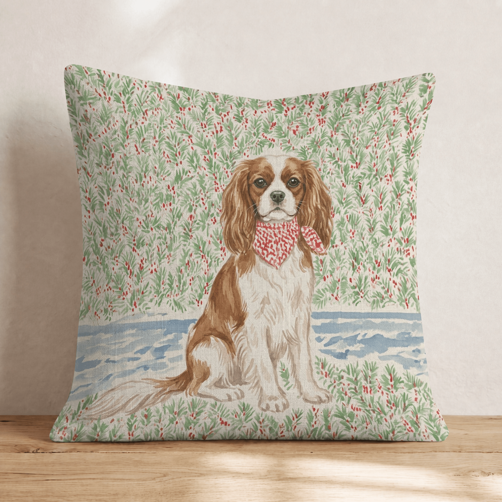King Charles Spaniel California Holiday Surf Throw Pillow - Hillcroft Home