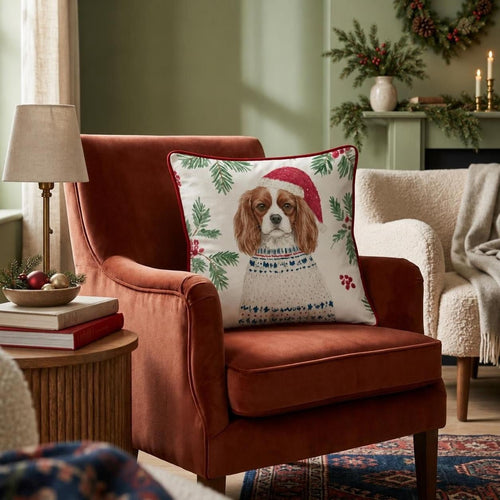 King Charles Spaniel Christmas Dressed Up Throw Pillow throw pillow - Hillcroft Home