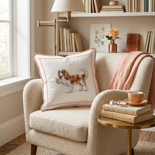 King Charles Spaniel Coffee Throw Pillow - Hillcroft Home