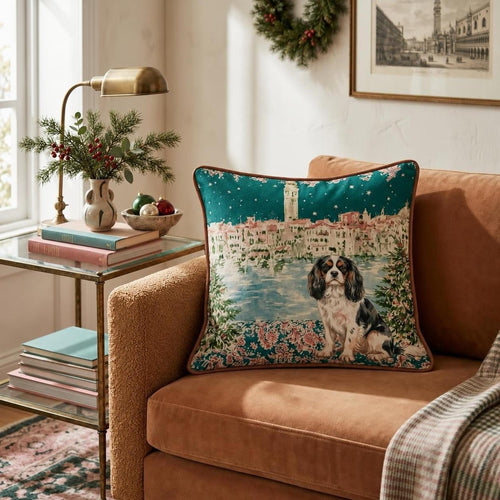 King Charles Spaniel Italian Christmas Village Throw Pillow throw pillow - Hillcroft Home