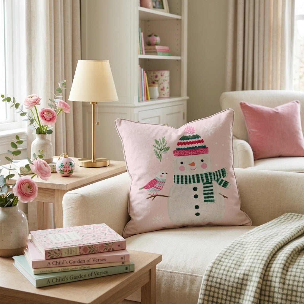 Knit Cap Snowman Bird Throw Pillow - Hillcroft Home