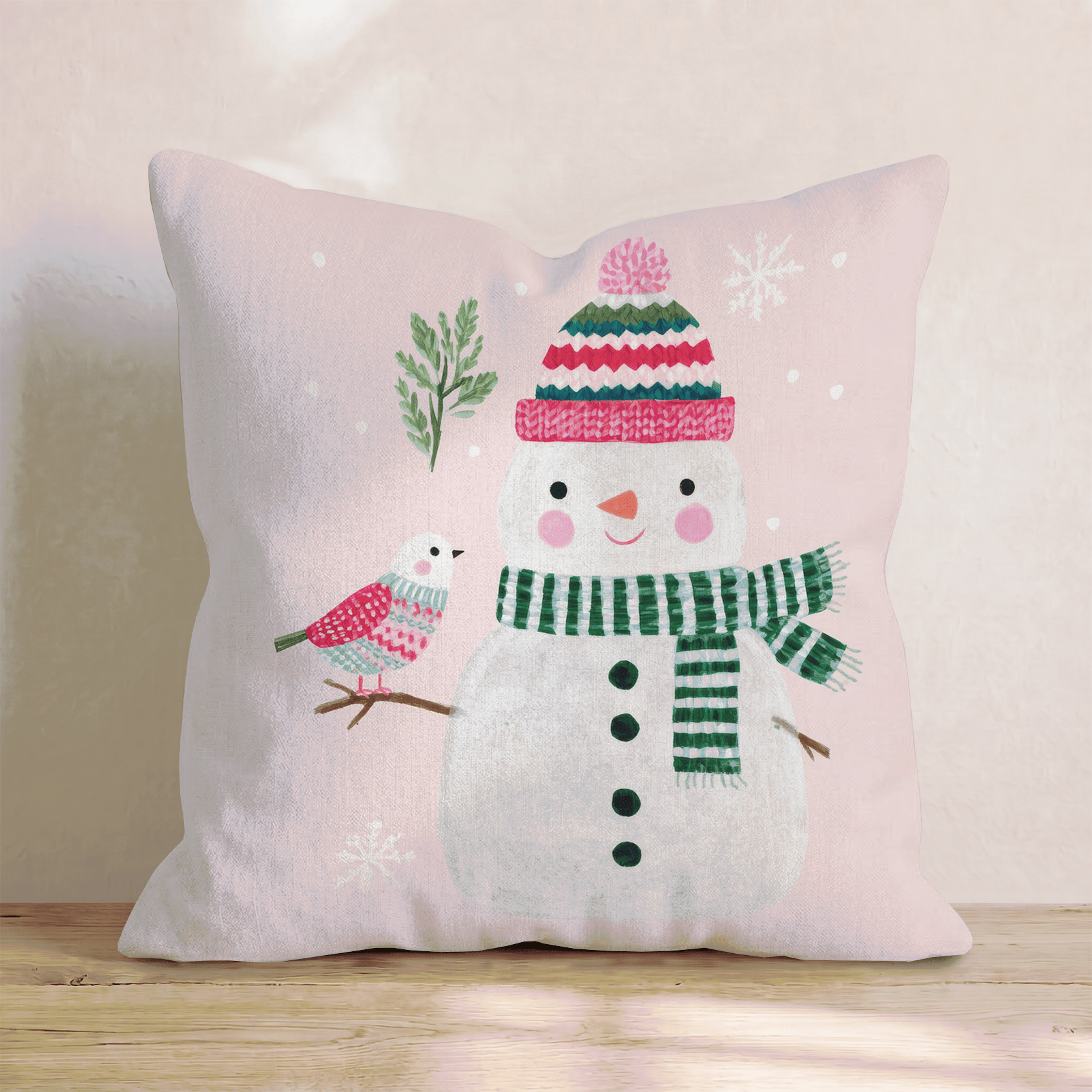 Knit Cap Snowman Bird Throw Pillow - Hillcroft Home