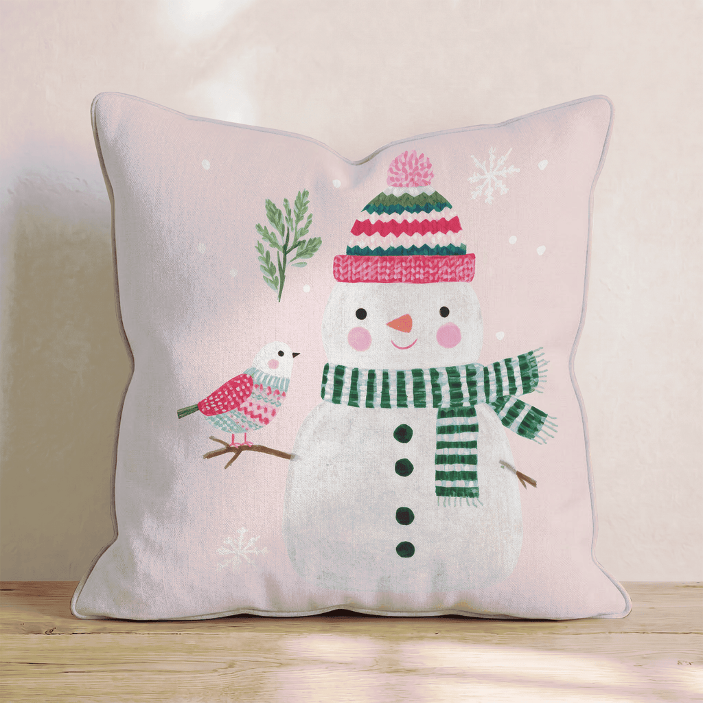 Knit Cap Snowman Bird Throw Pillow - Hillcroft Home