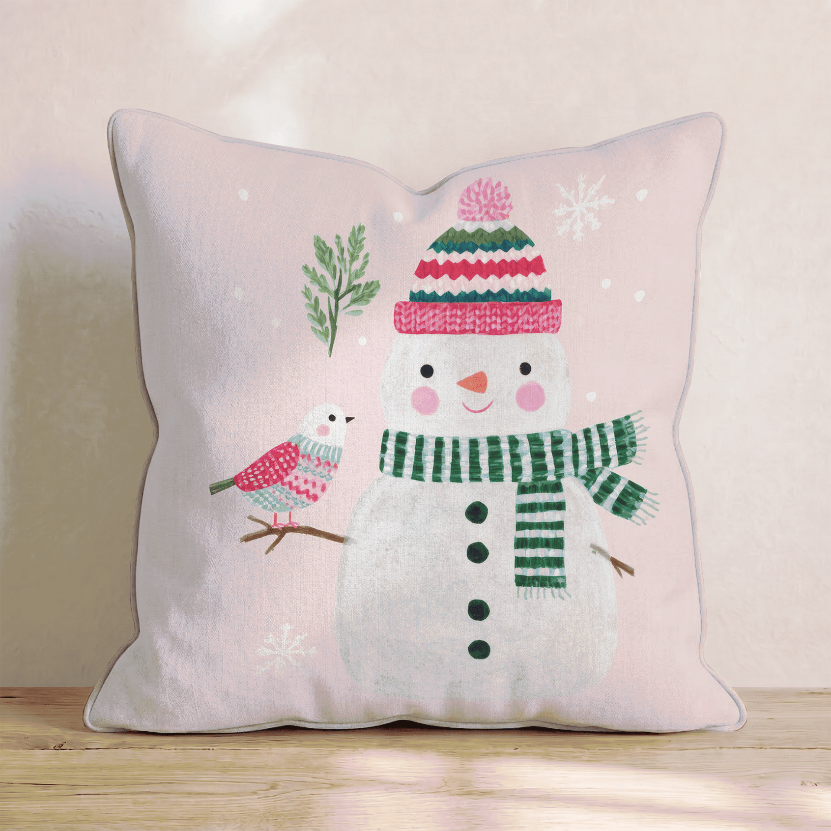 Knit Cap Snowman Bird Throw Pillow - Hillcroft Home