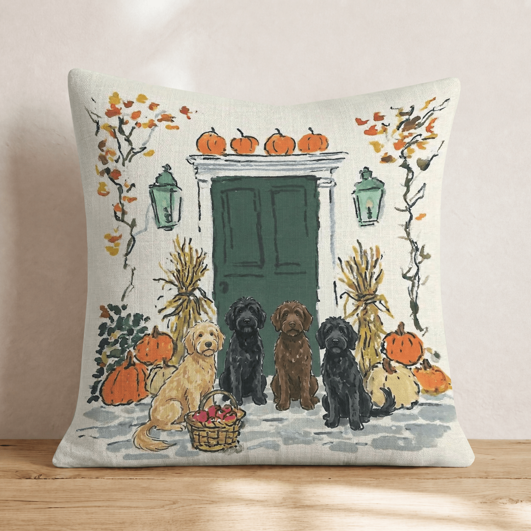 Labradoodle Autumn Wander Throw Pillow - Hillcroft Home