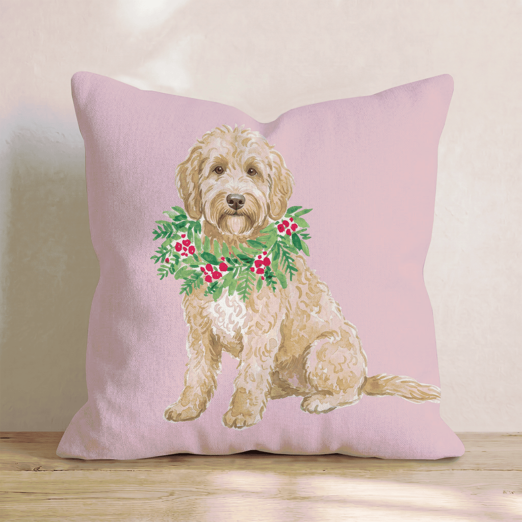 Labradoodle Berry Wreath Throw Pillow - Hillcroft Home
