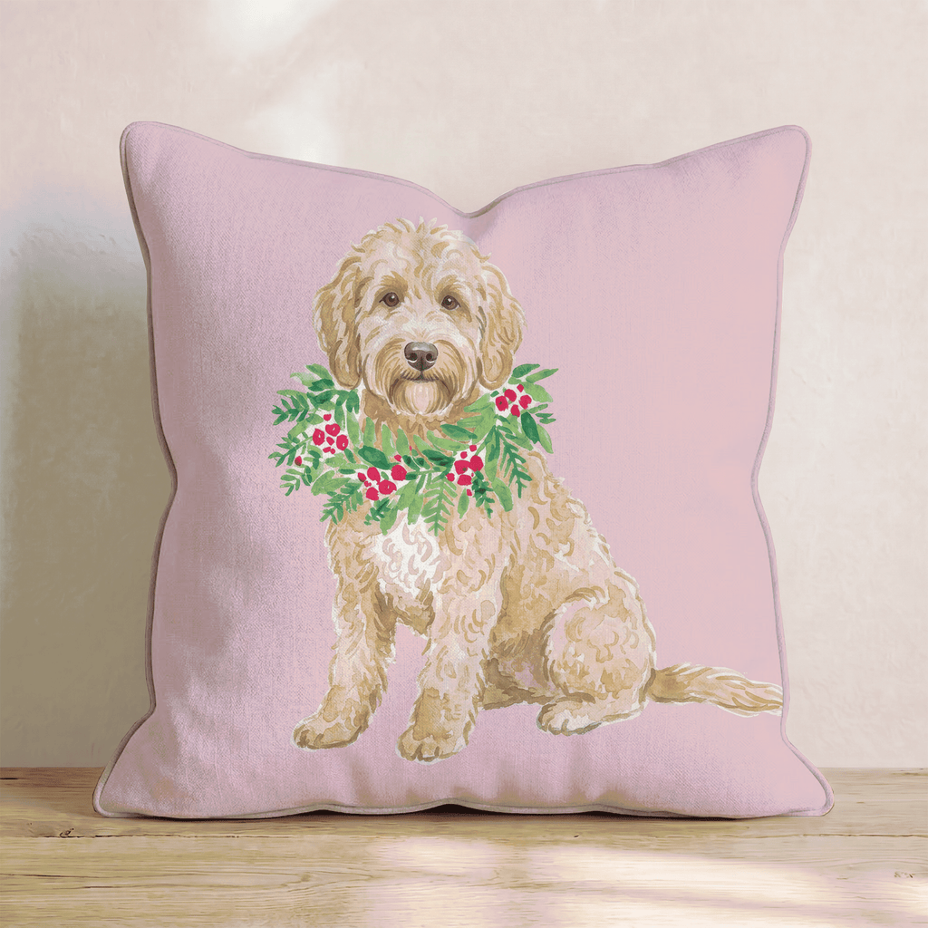 Labradoodle Berry Wreath Throw Pillow - Hillcroft Home