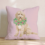 Labradoodle Berry Wreath Throw Pillow - Hillcroft Home