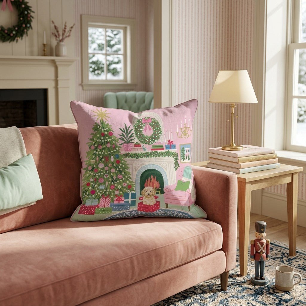Labradoodle Christmas Parlor Throw Pillow - Hillcroft Home