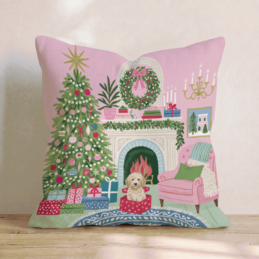 Labradoodle Christmas Parlor Throw Pillow - Hillcroft Home