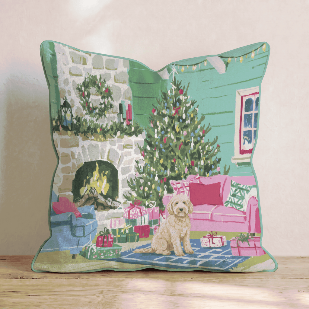 Labradoodle Fireside Cabin Throw Pillow - Hillcroft Home