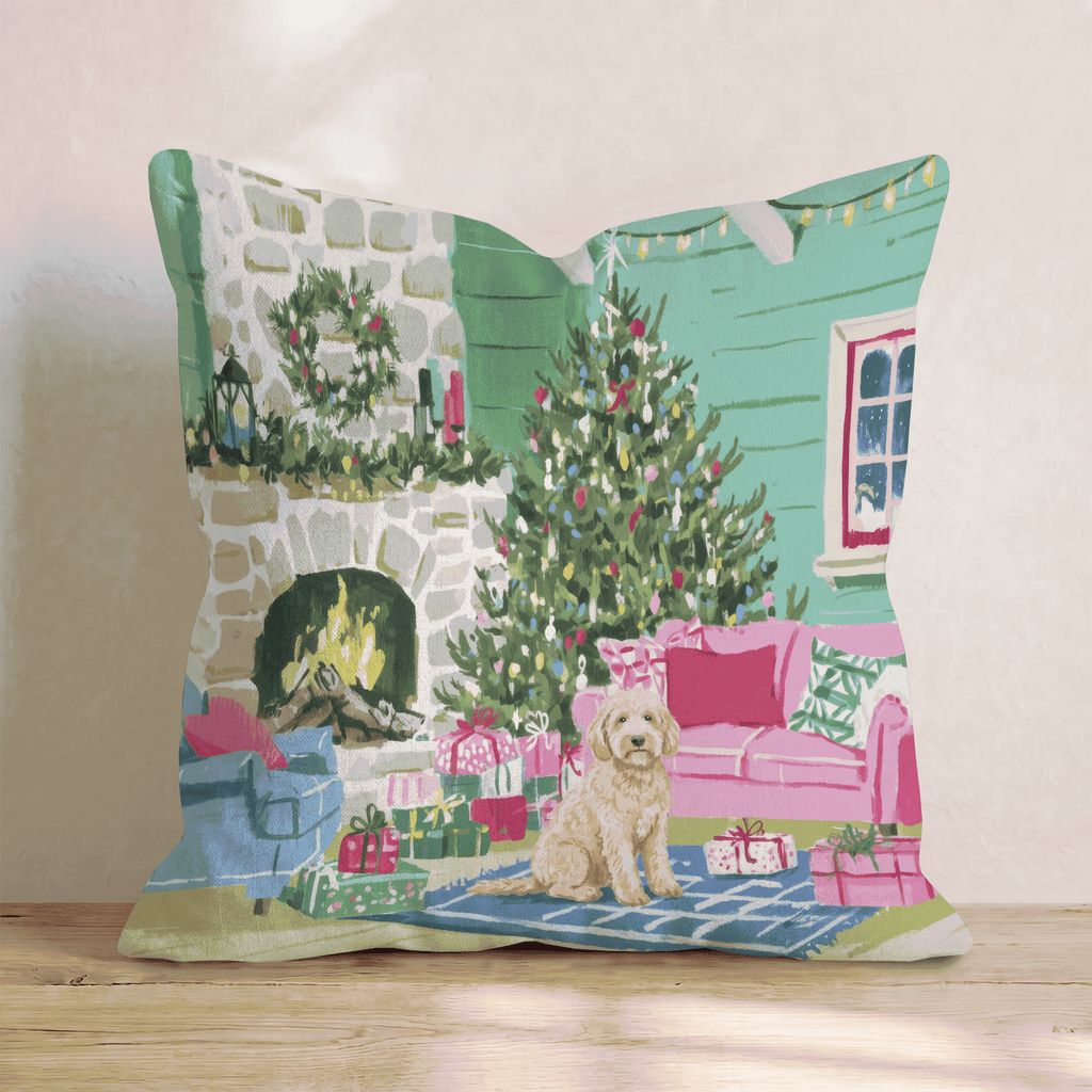 Labradoodle Fireside Cabin Throw Pillow - Hillcroft Home