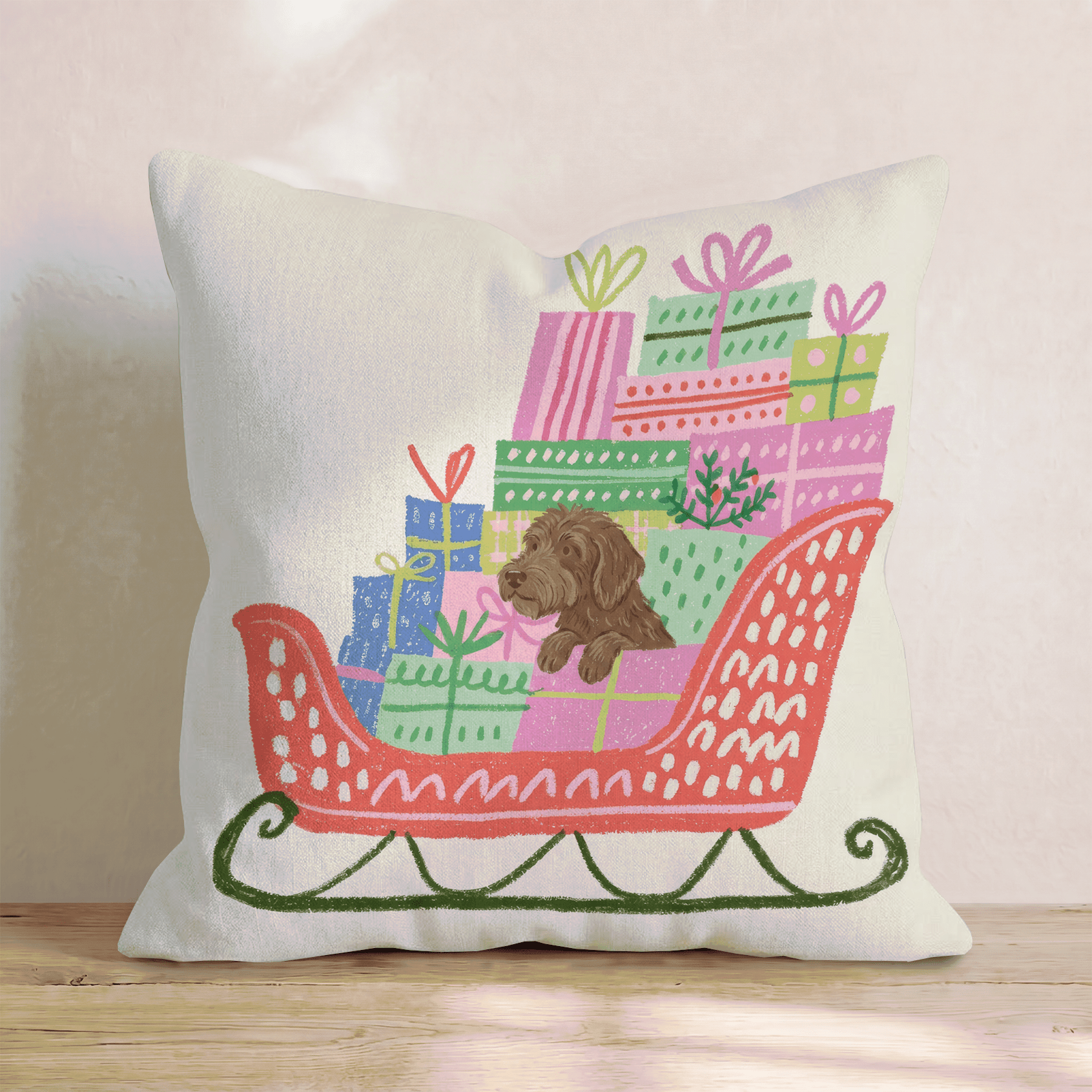 Labradoodle Gift Sleigh Throw Pillow - Hillcroft Home