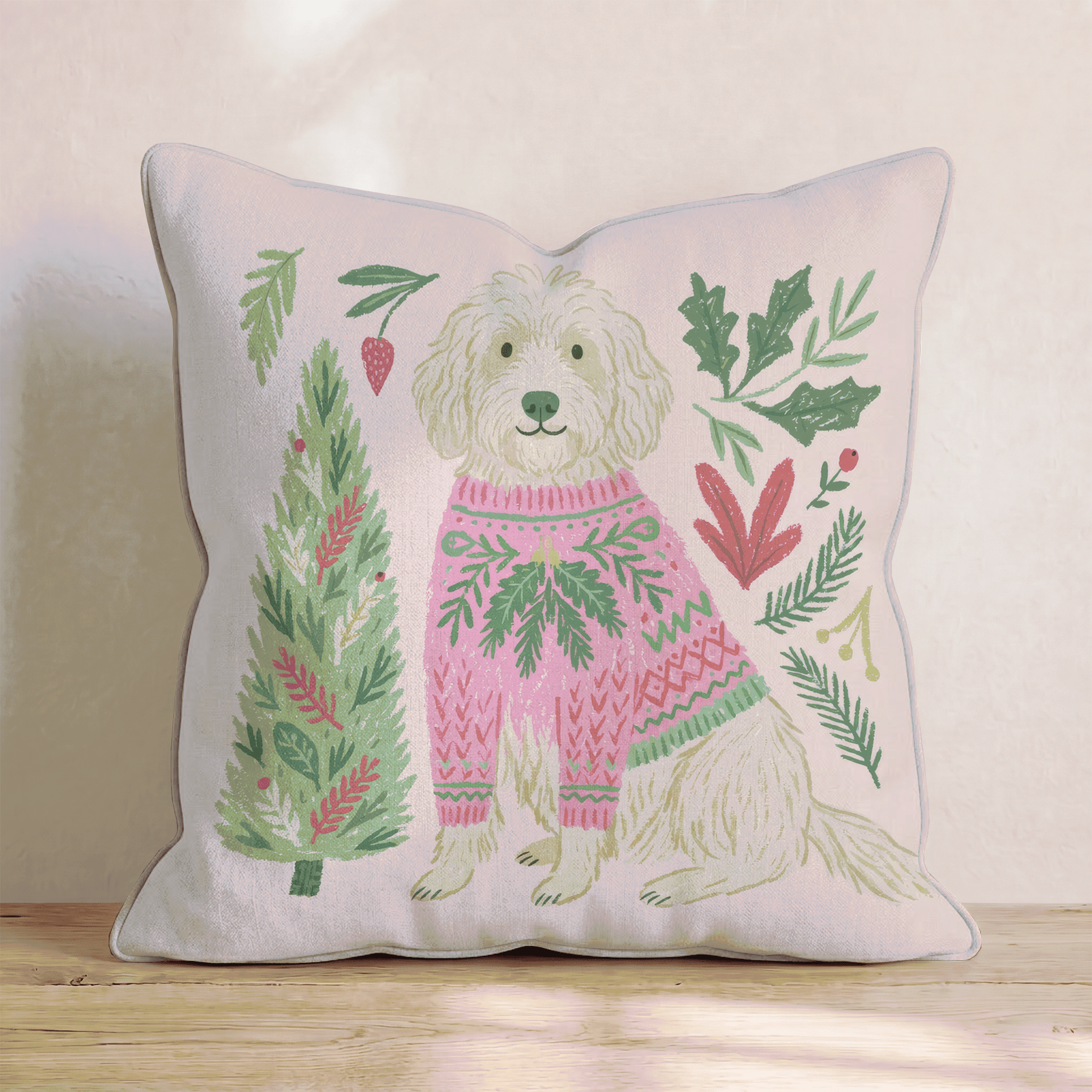 Labradoodle Holiday Sweater Throw Pillow - Hillcroft Home