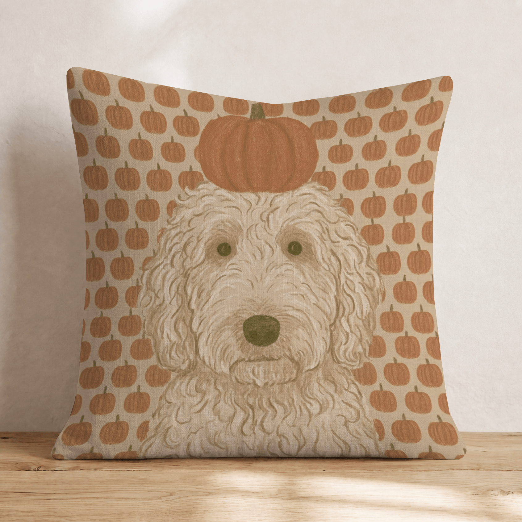 Labradoodle Pumpkin Nose Trick Throw Pillow - Hillcroft Home