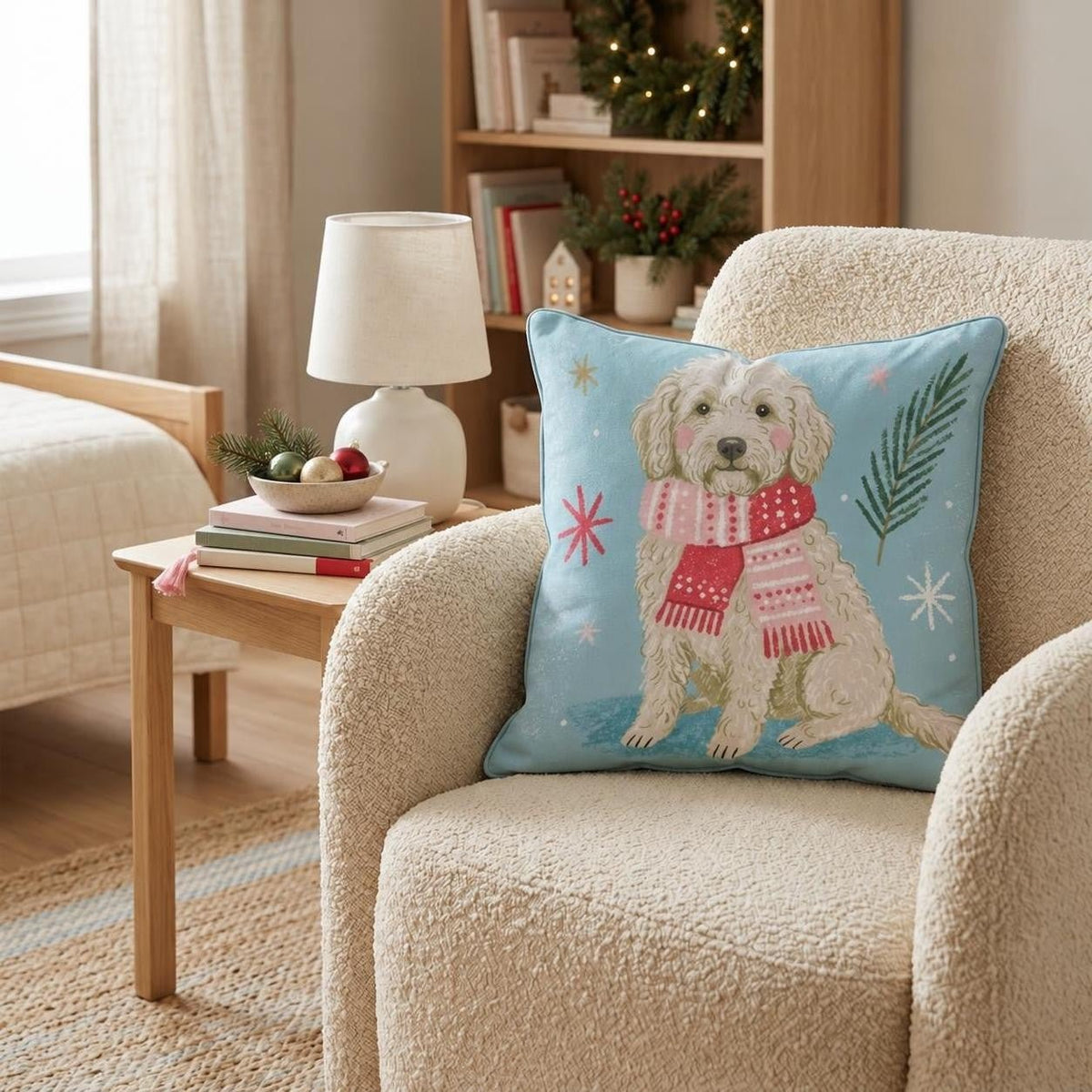 Labradoodle Scarf Throw Pillow throw pillow - Hillcroft Home