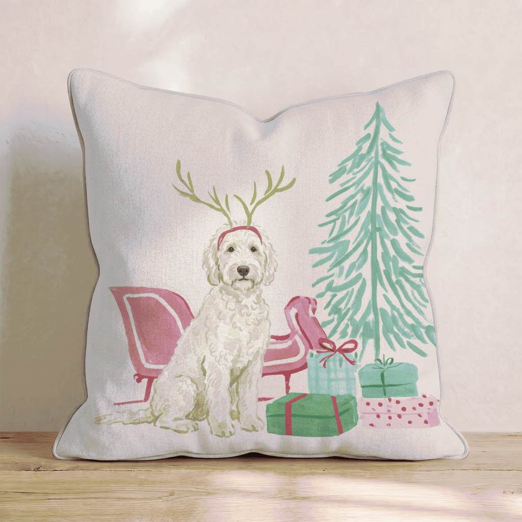 Labradoodle Sleigh Ride Throw Pillow - Hillcroft Home