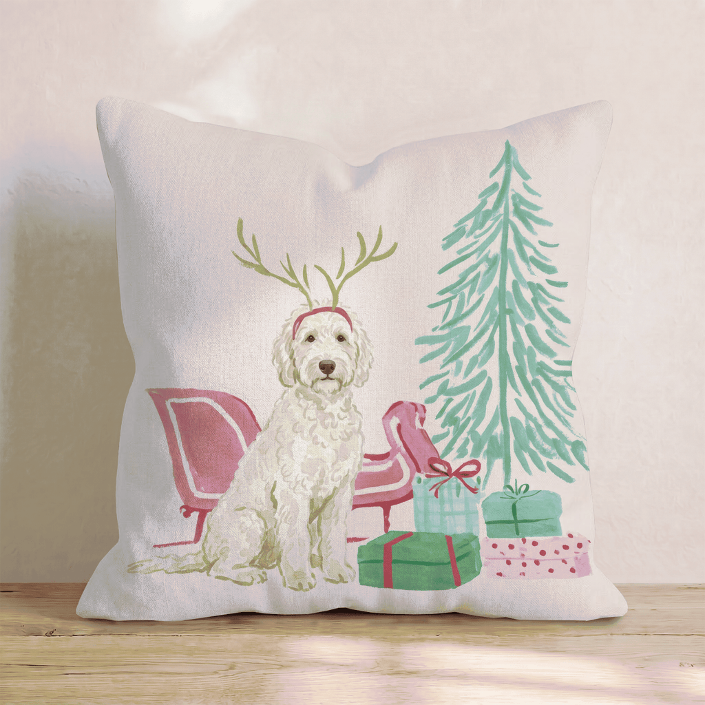 Labradoodle Sleigh Ride Throw Pillow - Hillcroft Home