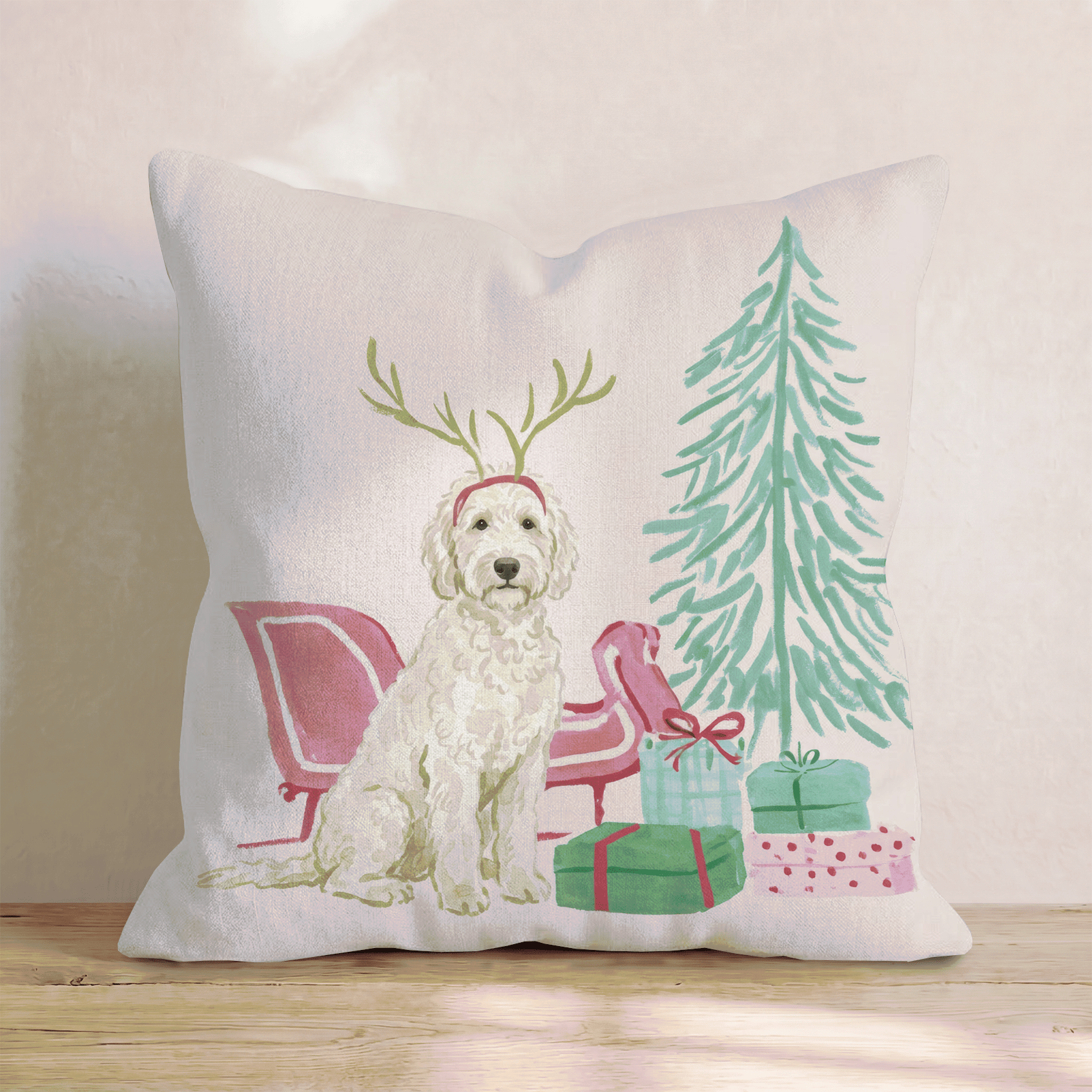 Labradoodle Sleigh Ride Throw Pillow - Hillcroft Home