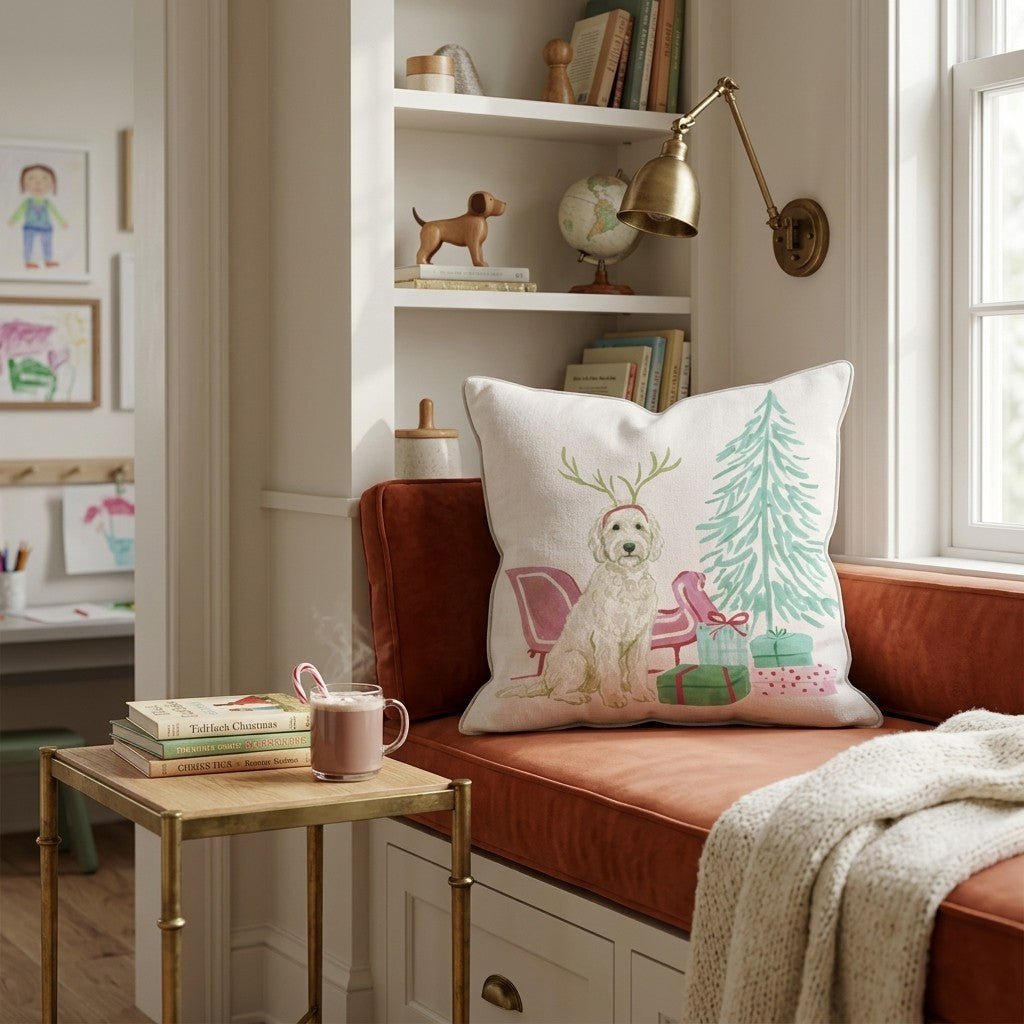 Labradoodle Sleigh Ride Throw Pillow - Hillcroft Home
