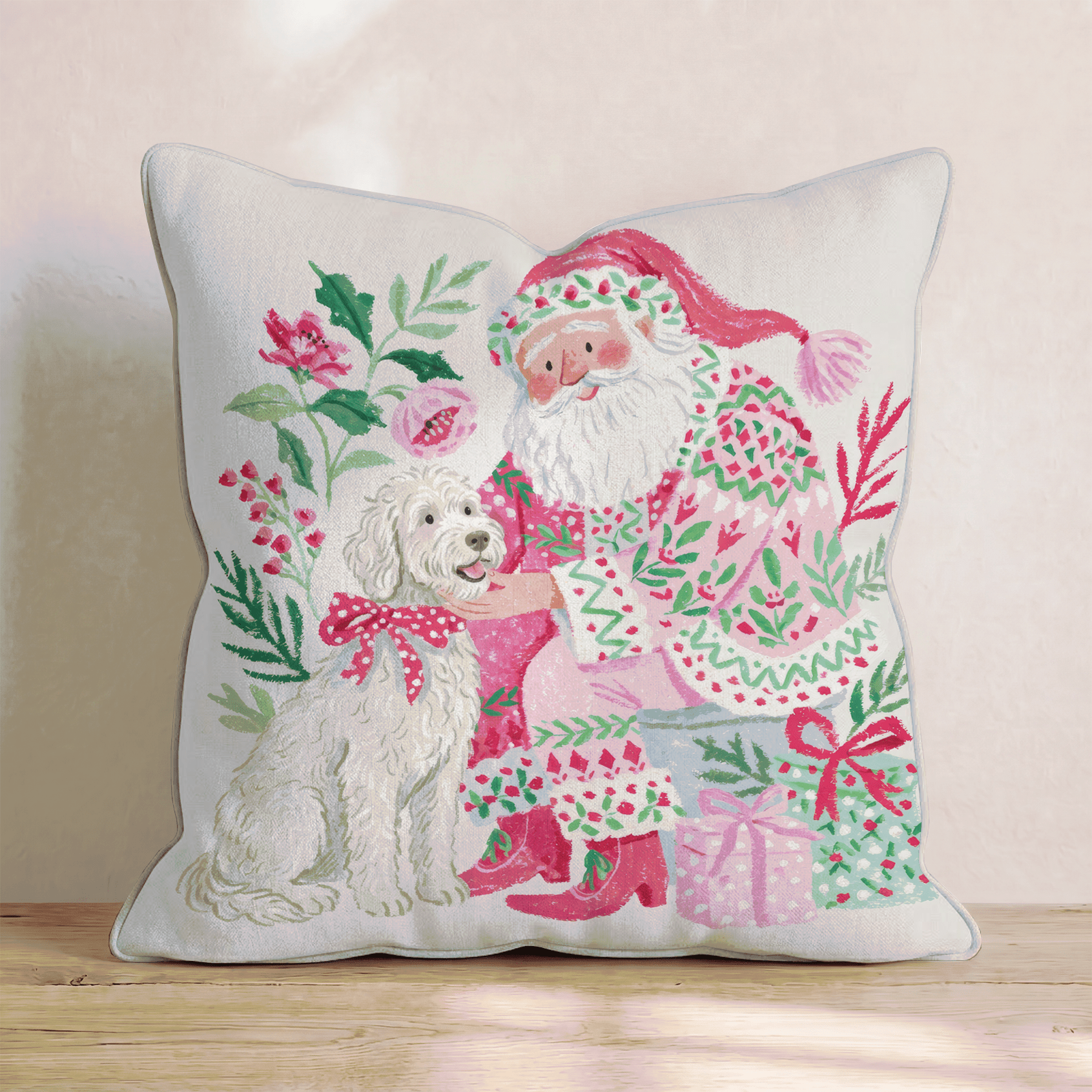 Labradoodle with Santa Throw Pillow - Hillcroft Home