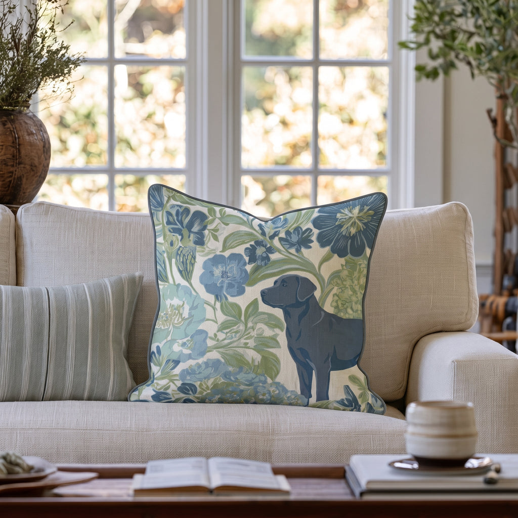 Labrador Retriever in the Flowers Throw Pillow throw pillow - Hillcroft Home