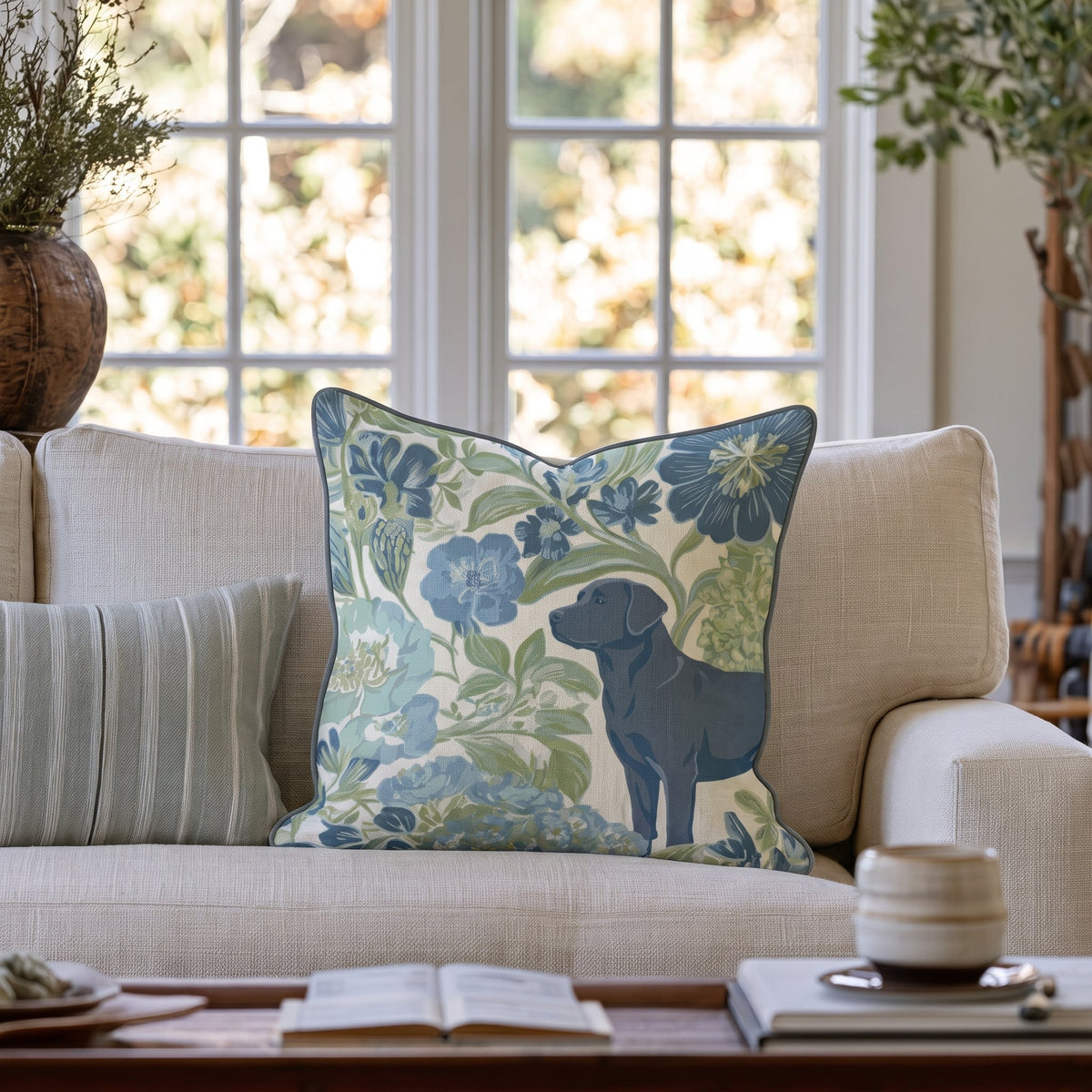 Labrador Retriever in the Flowers Throw Pillow throw pillow - Hillcroft Home