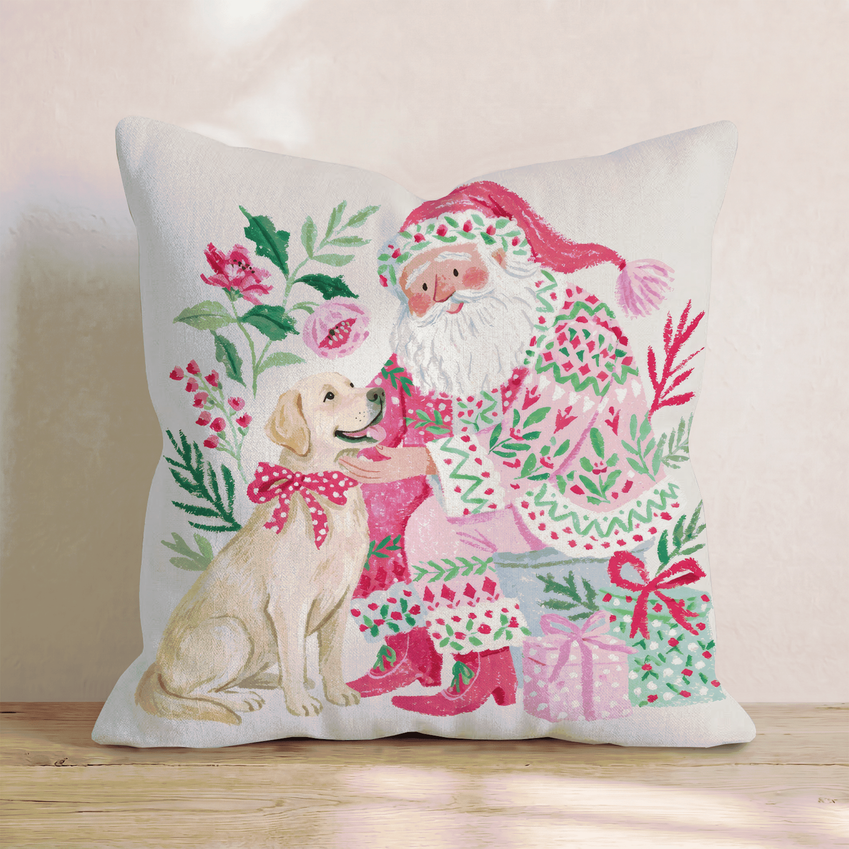 Labrador Retriever with Santa Throw Pillow - Hillcroft Home