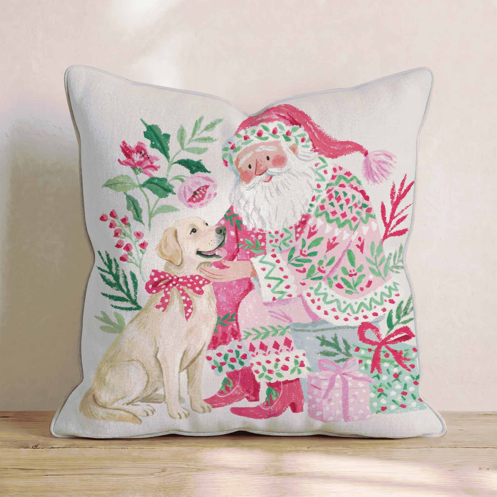 Labrador Retriever with Santa Throw Pillow - Hillcroft Home