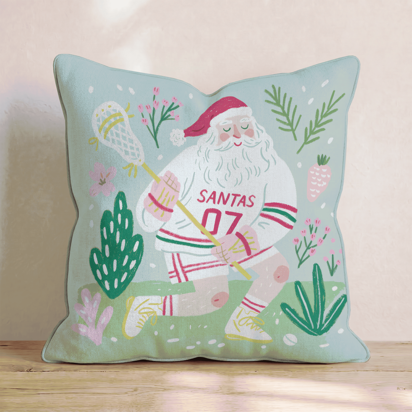 Lacrosse Jersey Santa Throw Pillow - Hillcroft Home