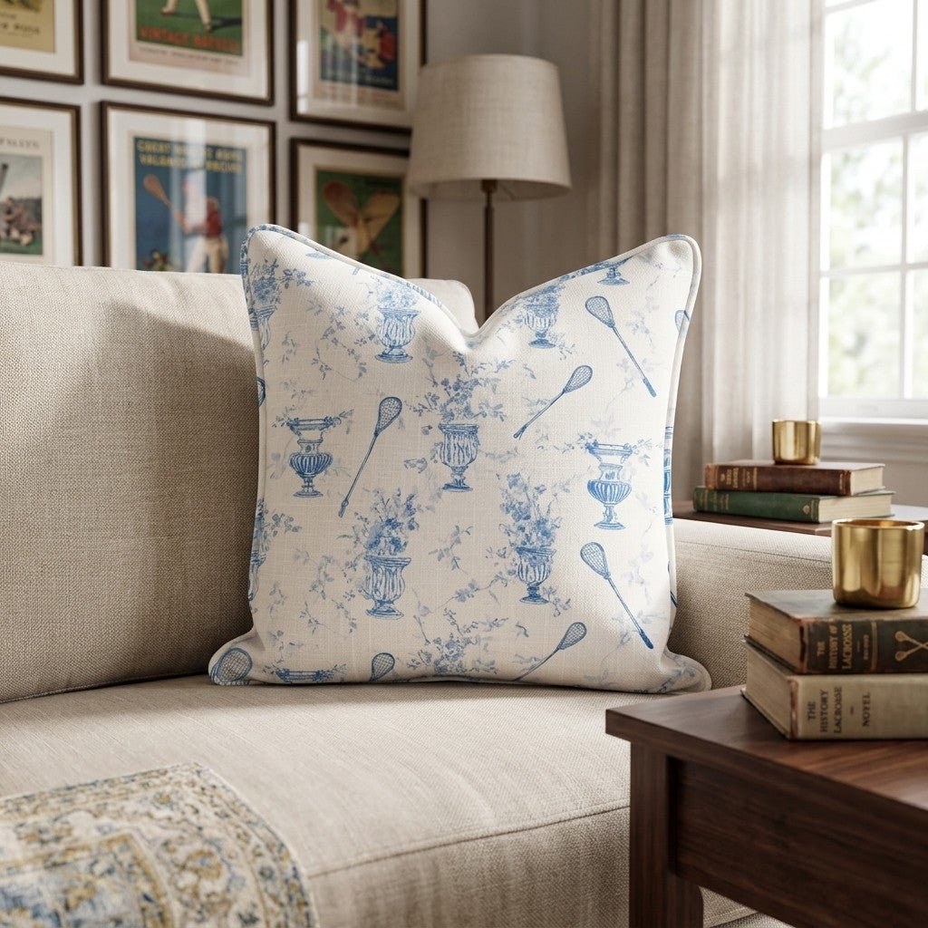 Lacrosse Stick Toile Throw Pillow - Hillcroft Home
