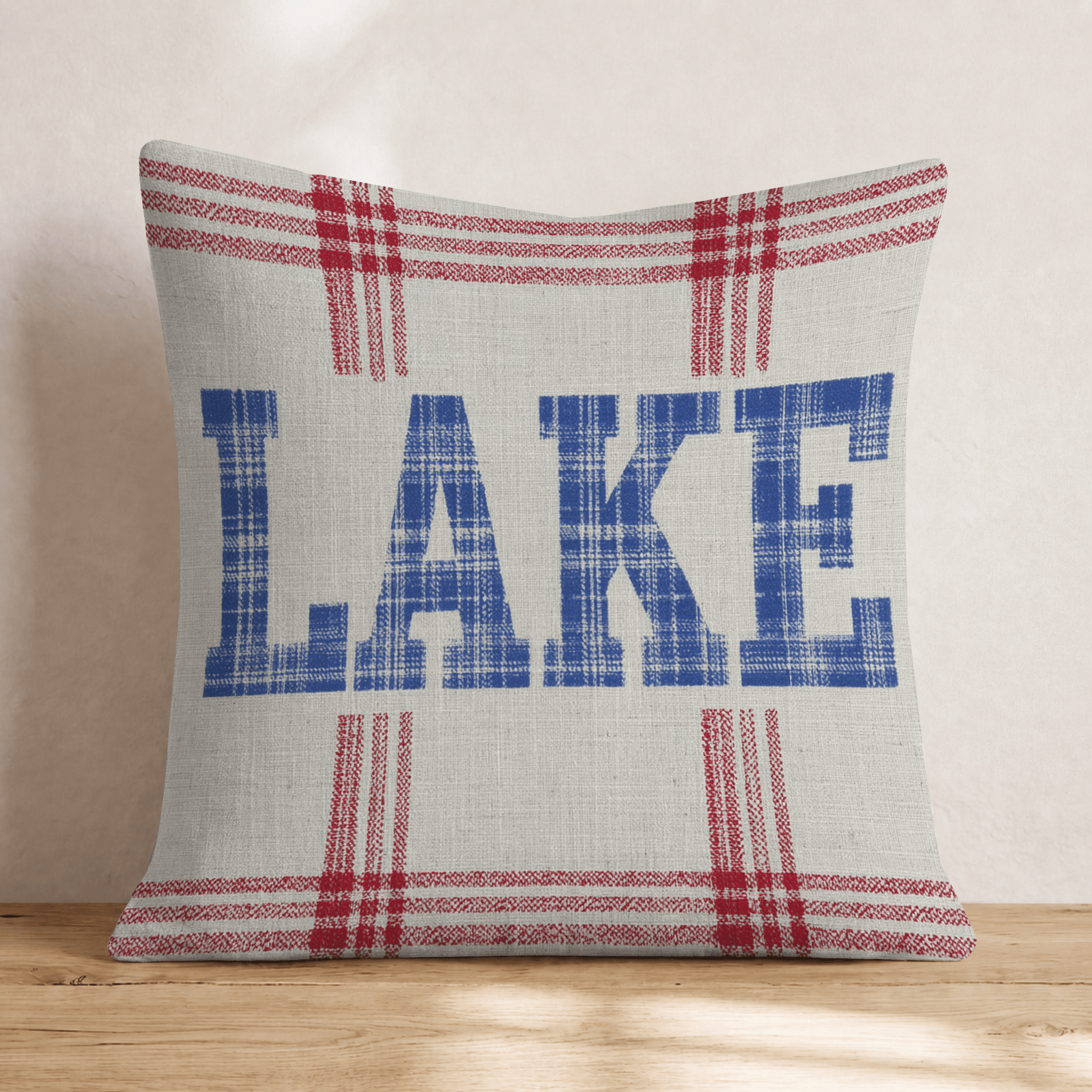 Lake Plaid Grain Sack Throw Pillow - Hillcroft Home